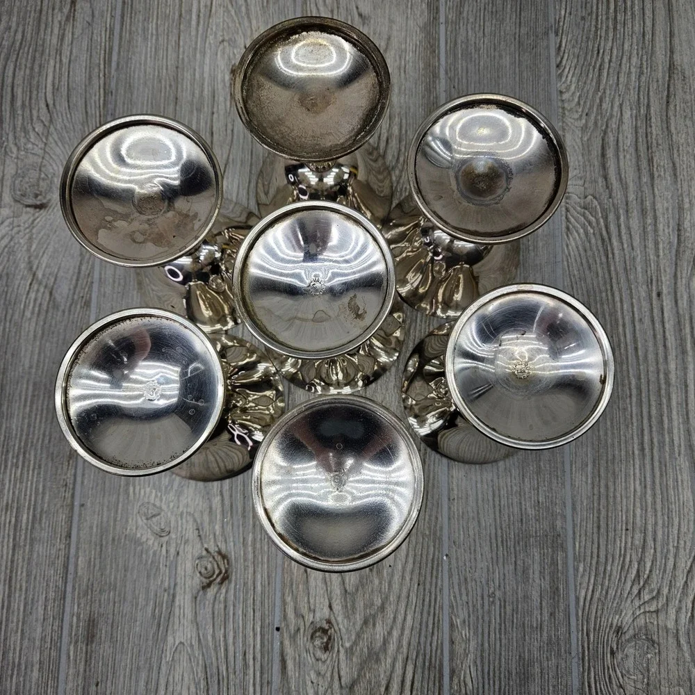 Valero Spain EPB Silver Plated Wine Grape Vine Goblets Set of 7 Chalices VRO2